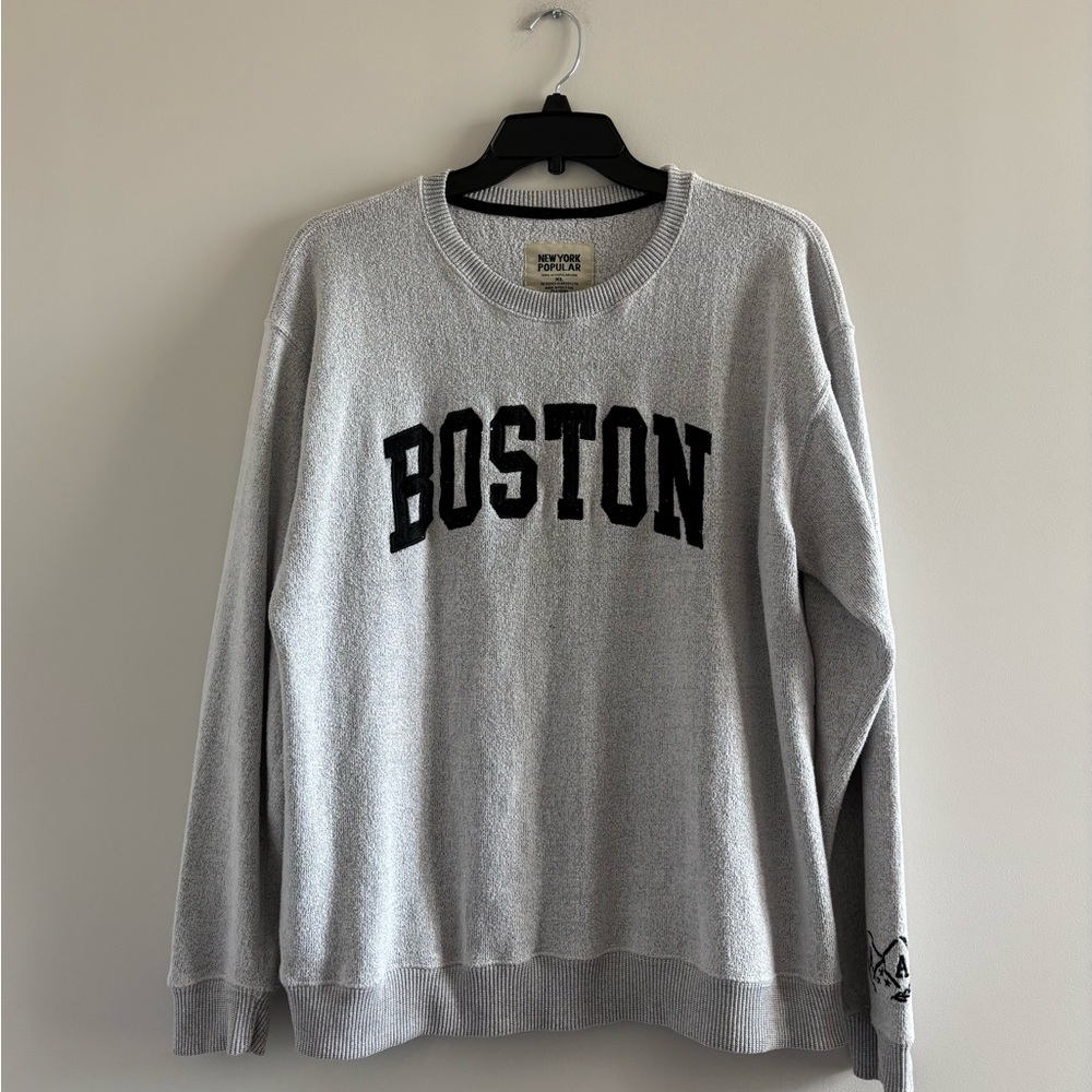New York Popular Sweatshirt Gray Boston Fleece Pullover Oversized Womens XL